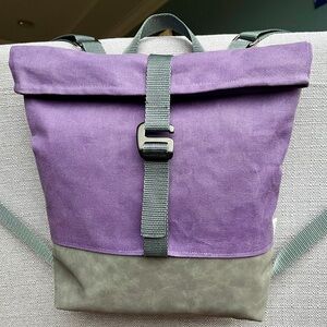 handmade waxed canvas purple backpack bike bag